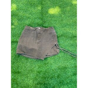 Denim Skort Mini Skirt Drawstring Olive Green Casual Cute Women's